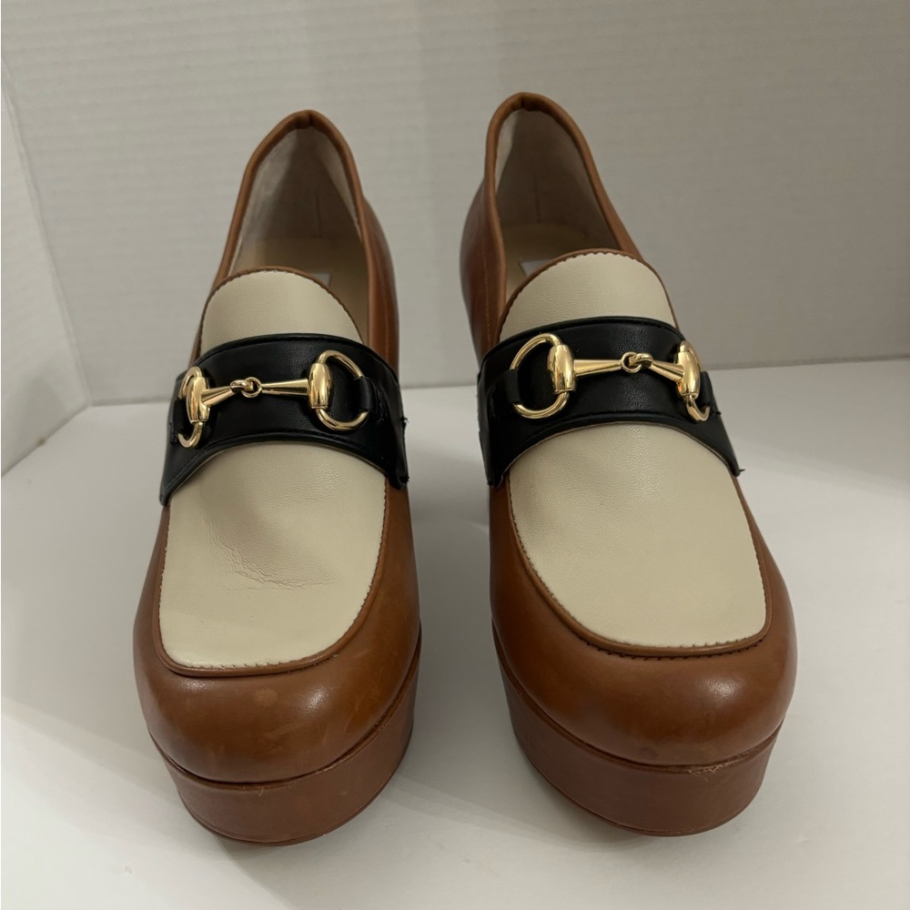 Steve Madden Brown and Cream Platform Loafers